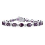 Vintage Style Alternating Oval Shape Purple CZ Cubic Zirconia Tennis Bracelet Silver Plated 7 Inch