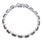 Vintage Style Alternating Oval Shape Purple CZ Cubic Zirconia Tennis Bracelet Silver Plated 7 Inch - Image 4