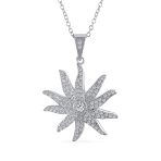 Vintage Sunburst CZ Pendant Necklace in Sterling Silver with Chain