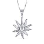 Vintage Sunburst CZ Pendant Necklace in Sterling Silver with Chain - Image 2