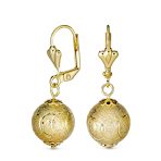 Vintage Diamond-Cut Drop Ball Earrings 18K Gold Plated 12MM