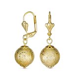 Vintage Diamond-Cut Drop Ball Earrings 18K Gold Plated 12MM