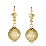 Vintage Diamond-Cut Drop Ball Earrings 18K Gold Plated 12MM - Image 2