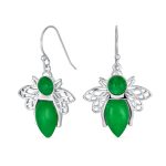 Garden Insect Orange Yellow Jade Queen Bumble Bee Dangle Drop Earrings .925 Sterling Silver