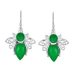 Garden Insect Orange Yellow Jade Queen Bumble Bee Dangle Drop Earrings .925 Sterling Silver - Image 3