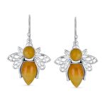 Garden Insect Orange Yellow Jade Queen Bumble Bee Dangle Drop Earrings .925 Sterling Silver - Image 4