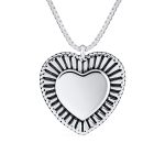 Romantic Double Hearts Pendant Necklace Framed Shape Oxidized .925 Sterling Silver Gift