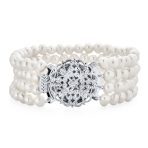 Antique Multi Strand Bracelet White Pearl Choker Silver