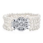 Antique Multi Strand Bracelet White Pearl Choker Silver