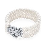 Antique Multi Strand Bracelet White Pearl Choker Silver - Image 2