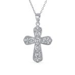 Elegant Bridal Necklace with Cubic Zirconia Cross Pendant in Sterling Silver