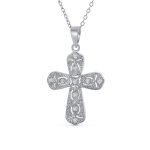 Elegant Bridal Necklace with Cubic Zirconia Cross Pendant in Sterling Silver
