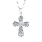 Elegant Bridal Necklace with Cubic Zirconia Cross Pendant in Sterling Silver - Image 2