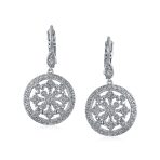 Vintage Style Bridal Round Medallion Cubic Zirconia CZ Dangle Statement Earrings Silver Plated - Image 2