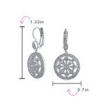 Vintage Style Bridal Round Medallion Cubic Zirconia CZ Dangle Statement Earrings Silver Plated - Image 4