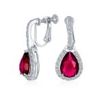 Classic 7CT Halo Red CZ Cubic Zirconia Drop Teardrop Clip On Earrings Adjustable Screw-back - Image 7