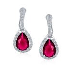 Classic 7CT Halo Red CZ Cubic Zirconia Drop Teardrop Clip On Earrings Adjustable Screw-back - Image 14