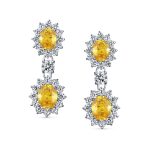 Set of 2 Art Deco Crown Halo Oval Yellow & Blue CZ Dangle Drop Earrings - Image 4