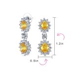 Set of 2 Art Deco Crown Halo Oval Yellow & Blue CZ Dangle Drop Earrings - Image 5
