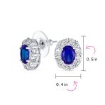 Classic Style Crown 1.5 CT CZ Halo Oval Stud Earrings Rhodium Plated Brass - Image 7