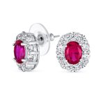 Classic Style Crown 1.5 CT CZ Halo Oval Stud Earrings Rhodium Plated Brass - Image 2