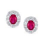 Classic Style Crown 1.5 CT CZ Halo Oval Stud Earrings Rhodium Plated Brass - Image 4