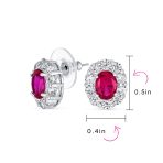 Classic Style Crown 1.5 CT CZ Halo Oval Stud Earrings Rhodium Plated Brass - Image 8