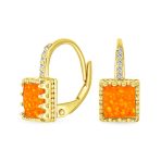 Art Deco Princess Cut Solitaire White Opal Drop Earrings - Image 2