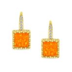 Art Deco Princess Cut Solitaire White Opal Drop Earrings - Image 4