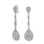 Art Deco Style Filigree Teardrop Cubic Zirconia Chandelier Clip On Earrings