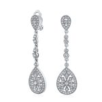 Art Deco Style Filigree Teardrop Cubic Zirconia Chandelier Clip On Earrings