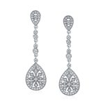 Art Deco Style Filigree Teardrop Cubic Zirconia Chandelier Clip On Earrings - Image 3