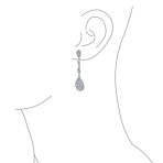 Art Deco Style Filigree Teardrop Cubic Zirconia Chandelier Clip On Earrings - Image 9