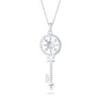 Vintage Victorian Sunburst Key Pendant Necklace in Sterling Silver with CZ - Image 2