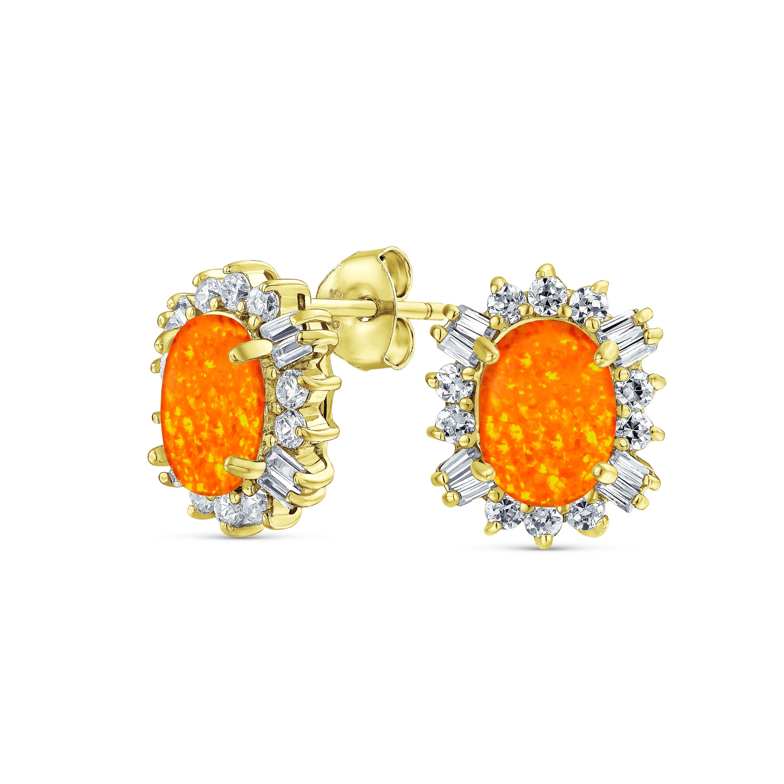 Vintage Estate Style Oval Opal Halo CZ Stud Earrings Sterling Silver 12MM - Image 2
