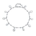 Religious Virgin Mary Medallion Dangle Charms Anklet Ankle Bracelet .925 Sterling Silver 10 Inch
