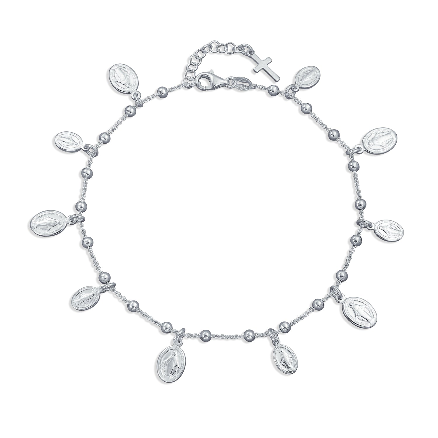 virgin-mary-ankle-bracelet-silver_sstr-040274_1 Religious Virgin Mary Medallion Dangle Charms Anklet Ankle Bracelet .925 Sterling Silver 10 Inch - Image 1