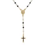 Dainty Black White Pearl Virgin Mary Rosary Necklace Cross
