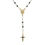 Dainty Black White Pearl Virgin Mary Rosary Necklace Cross