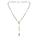 Dainty Black White Pearl Virgin Mary Rosary Necklace Cross - Image 2