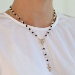 Dainty Black White Pearl Virgin Mary Rosary Necklace Cross - Image 3