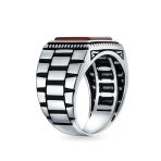 Retro Mens Silver Ring with Black Onyx and Red Agate Gemstone Handmade in Turkey - Image 4