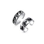 Set of 2 Nautical Ocean Waves and Beach Sand Footprints Midi Toe Ring Silver