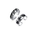 Set of 2 Nautical Ocean Waves and Beach Sand Footprints Midi Toe Ring Silver