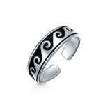 Set of 2 Nautical Ocean Waves and Beach Sand Footprints Midi Toe Ring Silver - Image 2