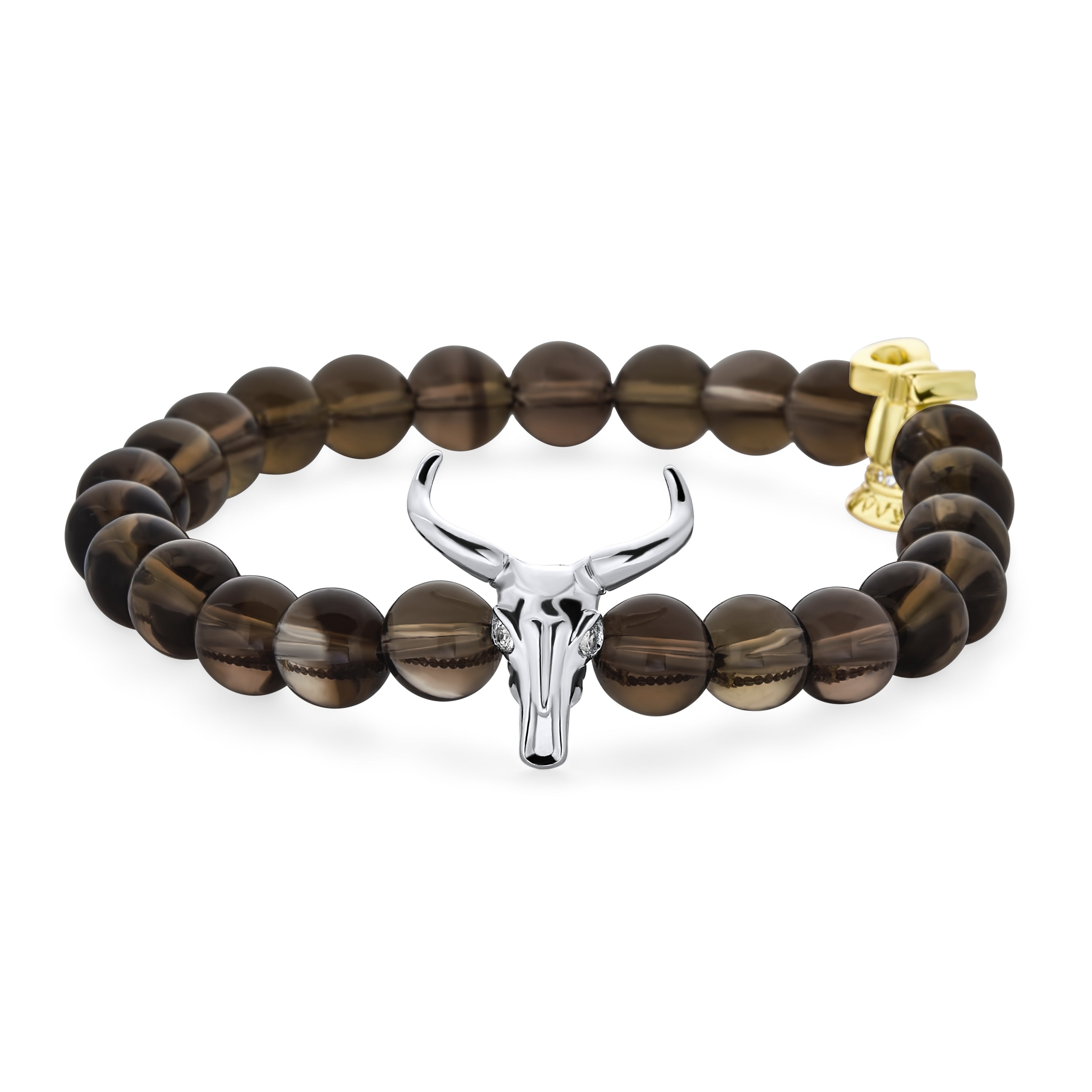 western-cowboy-antelope-cattle-horn-brown-bracelet-cb-53718_111 Texas Longhorn Stretch Bracelet with Brown Beads - Image 1