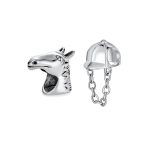 Set of 2 Western Horse and Jockey Equestrian Cap Hat Charm Bead Sterling Silver