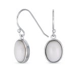 Set of 2 White Agate & Black Onyx Bezel Oval Cabochon Drop Earrings Gold Plated - Image 3