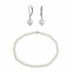 Classic Bridal 7MM White Freshwater Pearl Necklace & 8MM Drop Pearl Earrings Set