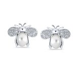 Vintage Art Deco CZ Stud Earrings with Jade and Pearl Bumble Bee Design - Image 4